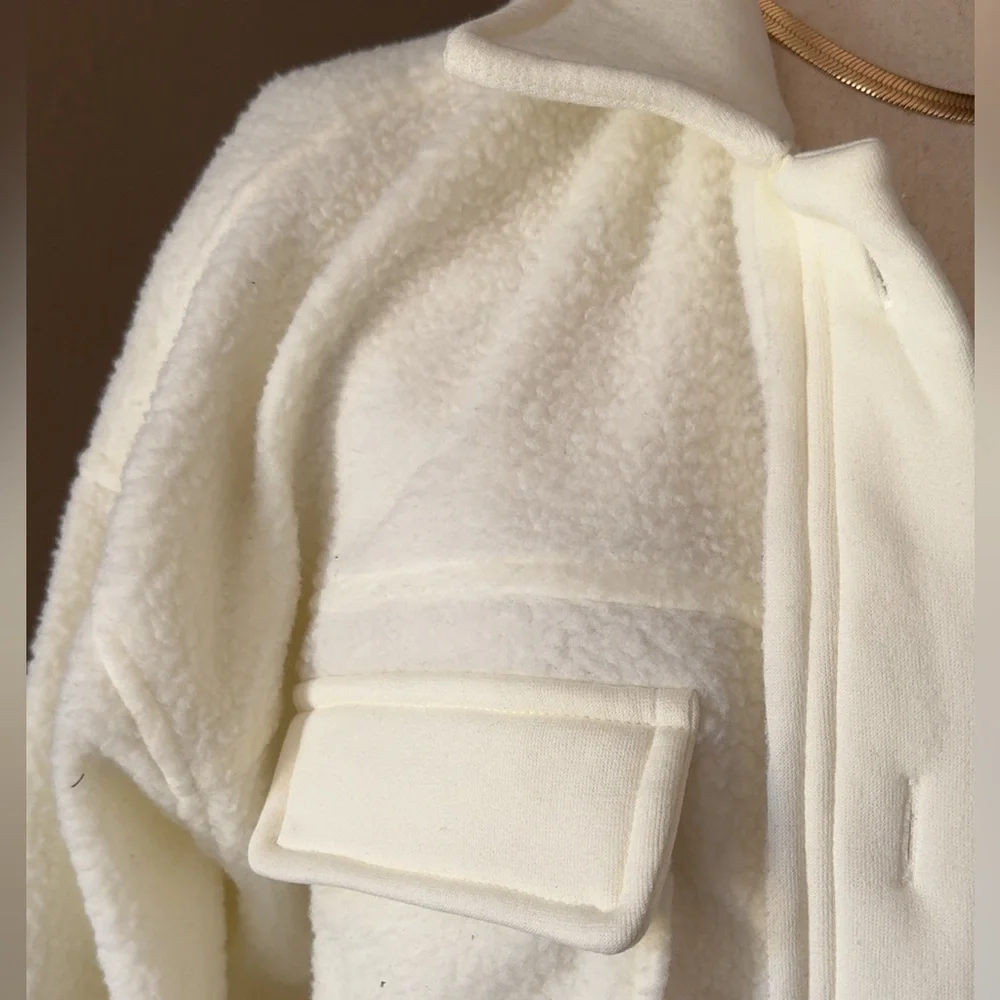 Off white long fleece oversized coat with button down - Picture 6 of 6